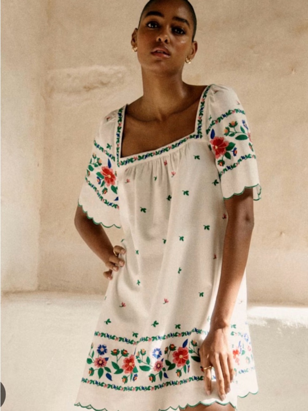 Sézane Juliana White Floral Embroidered Dress